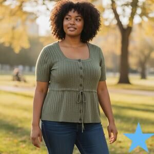 Torrid Olive Green Vegan Cashmere Pullover Square Neck Sweater Sz 1 14/16 NWT